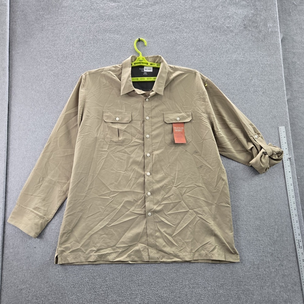 Croft & Barrow Men Button Up Shirt XXL Brown Traveler Travel Long Sleeve NWT